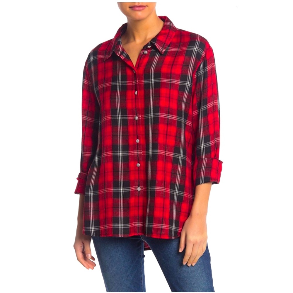 NWT Sanctuary Party Red Plaid Boyfriend Shirt